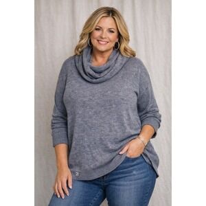 Barefoot Dreams CozyChic Ultra Lite Cowl Neck Sweater Sz 3X Lavender/gray color